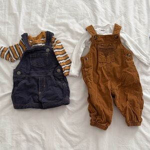 Navy and Brown baby Overalls Set 0-3 months